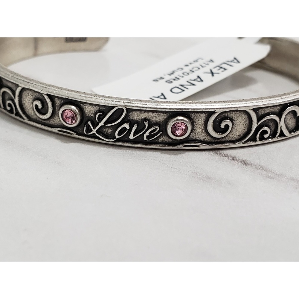 NEW Alex & Ani LOVE CUFF BRACELET PINK SWAROVSKI CRYSTAL EROS ARROWS - Picture 2 of 5
